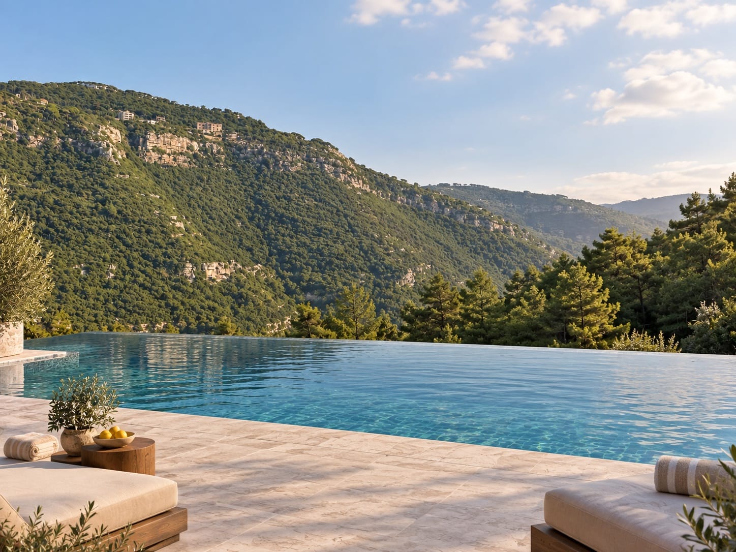 The valley below Beit Mery seen from the resort's infinity pool in the late afternoon